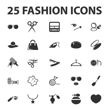fashion, beuty, shoping  25 black simple icons set for web