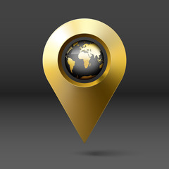 dark surround the globe with gold marker location