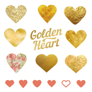 Vector set of golden hearts. For wedding decorations or on St. V