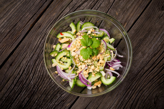 Homemade spicy thai cucumber salad