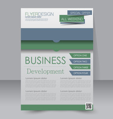 Brochure design. Flyer template. Editable A4 poster for business, education, presentation, website, magazine cover. Blue and green color.