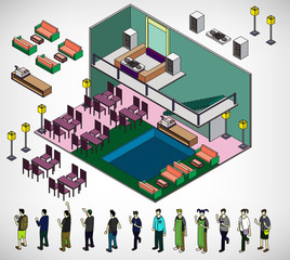 illustration of infographic interior  room concept in isometric graphic