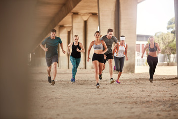 Group of runners training outdoors