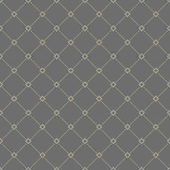 Geometric repeating vector ornament with diagonal dotted golden lines. Seamless abstract modern pattern