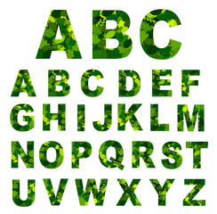 Green Leaves font. Vector illustration.