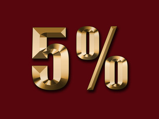  gold text 5 %  on red background