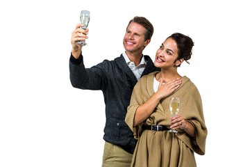 Cheerful couple with champagne flute