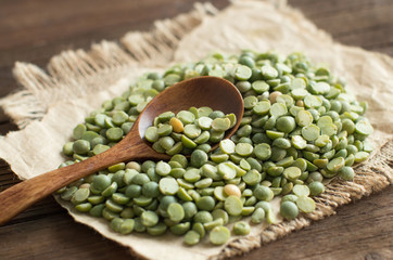 Dried  Green Split Peas with a spoon