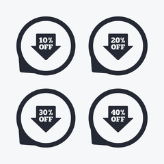 Sale arrow tag icons. Discount off symbols.