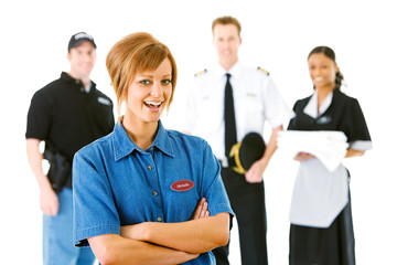 Occupations: Laughing Server at Front of Group