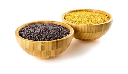 Studio isolated black, yellow mustard seed