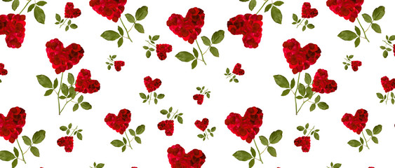pattern red heart rose petals on a stalk