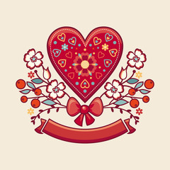 Valentines Day background with hearts and flower. Wedding card