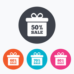 Sale gift box tag icons. Discount symbols.