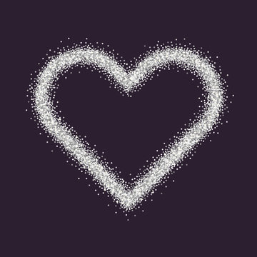 Valentine's Day symbol. Heart. Silver sparkles and glitter Vector