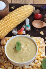 Corn cream soup and sweet corn delicious.