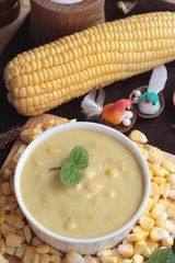 Corn cream soup and sweet corn delicious.