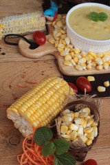 Corn cream soup and sweet corn delicious.