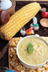 Corn cream soup and sweet corn delicious.