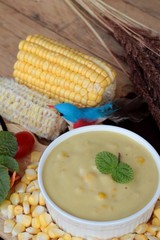 Corn cream soup and sweet corn delicious.