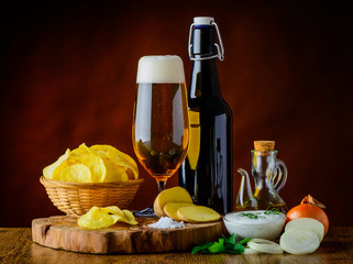Beer and Potato Chips with Dip
