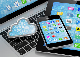 laptop, tablet pc, smart phone and cloud