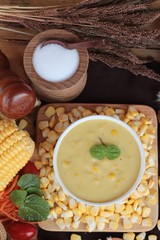 Corn cream soup and sweet corn delicious.