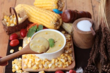 Corn cream soup and sweet corn delicious.
