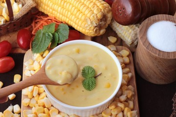 Corn cream soup and sweet corn delicious.
