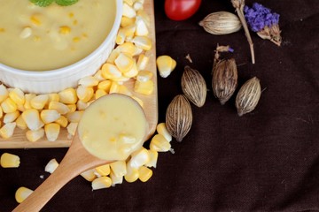 Corn cream soup and sweet corn delicious.