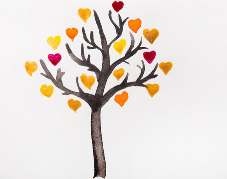 tree with colorful hearts a watercolor