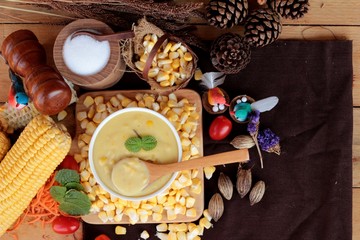 Corn cream soup and sweet corn delicious.