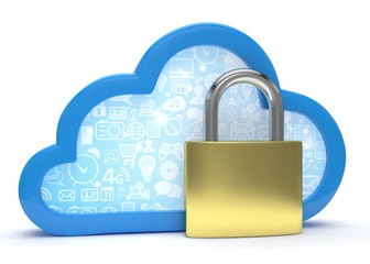 Cloud computing, security concept on white