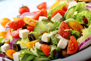 Greek salad with feta cheese and black olives