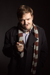 funny man with a cigarette and a lighter is going to smoke