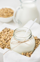 Soy milk in a glass jar 