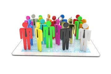 group of people figures on tablet PC, 3d render