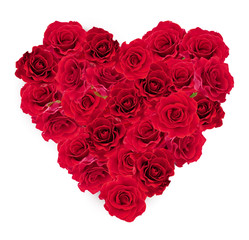 Fototapeta na wymiar Valentines Day heart made of red roses isolated on white