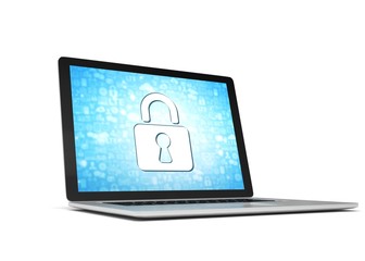 3d rendering of a laptop with security concept