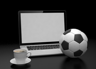 laptop and soccer football ball. on line soccer betting concept.