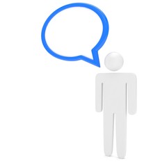 3d man with talk bubbles isolated over a white background