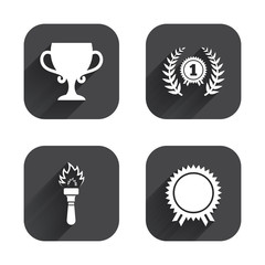First place award cup icons. Prize for winner.