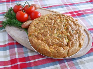 baked vegetables,eggs and flour as vegetarian  cake