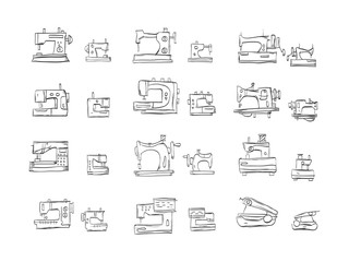 Sketch icons vector collection for sewing machine