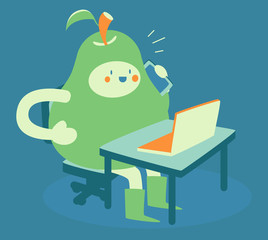 Busy Pear at Computer and Phone