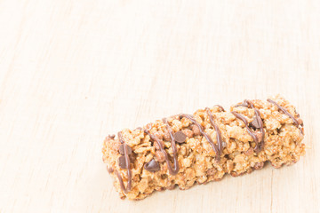 Cereal bars with wheat whole grain and chocolate