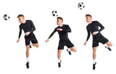 Young blonde man playing football