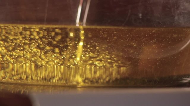 Oil boiling. hot oil in pan.