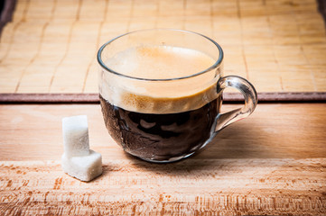 Cup of coffee side view.