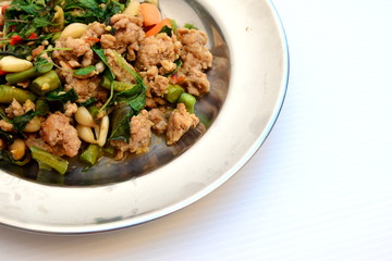 Thai spicy food, stir fried pork whit basil